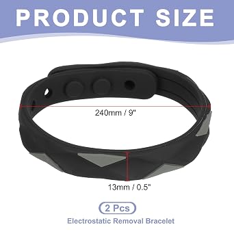 sourcing map Anti Static Bracelet, 0.5X9 Adjustable Anti Static Wristband Silicone Balance Energy Sport Bracelets for Eliminate Static, Black 2Pack