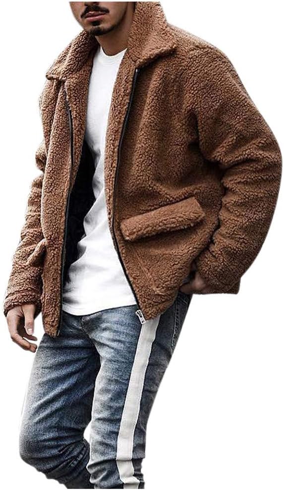 Pan Hui Men's Zip Up Fleece Hoodie Winter Heavyweight Sherpa Lined Warm Jacket Thickened Plush Coat Parka Padded Coat