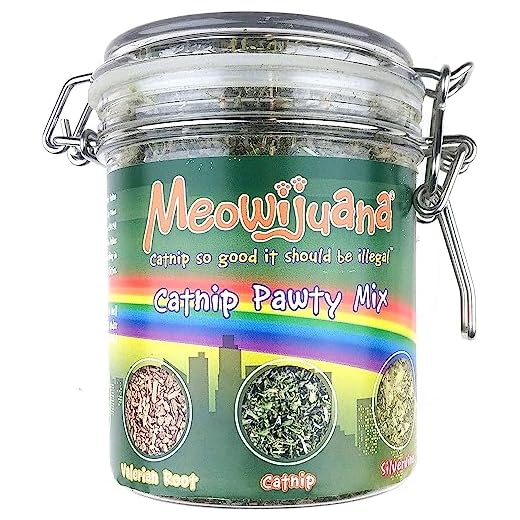 Meowijuana | Catnip Pawty Mix | Organic | Dried Premium 7 Herb Blend | High Potency | Perfect for Cat Toys | Grown in The USA | Feline and Cat Lover Approved