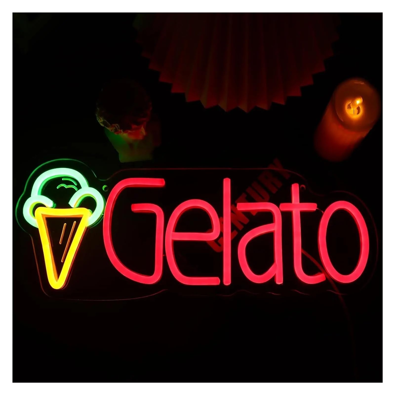 LEMST Signs Lamp Gelato Neon Sign USB Powered Italian Ice Cream LED Light for Bar Store Restaurant Decoration Business 40X15cm/15.75×5.91in