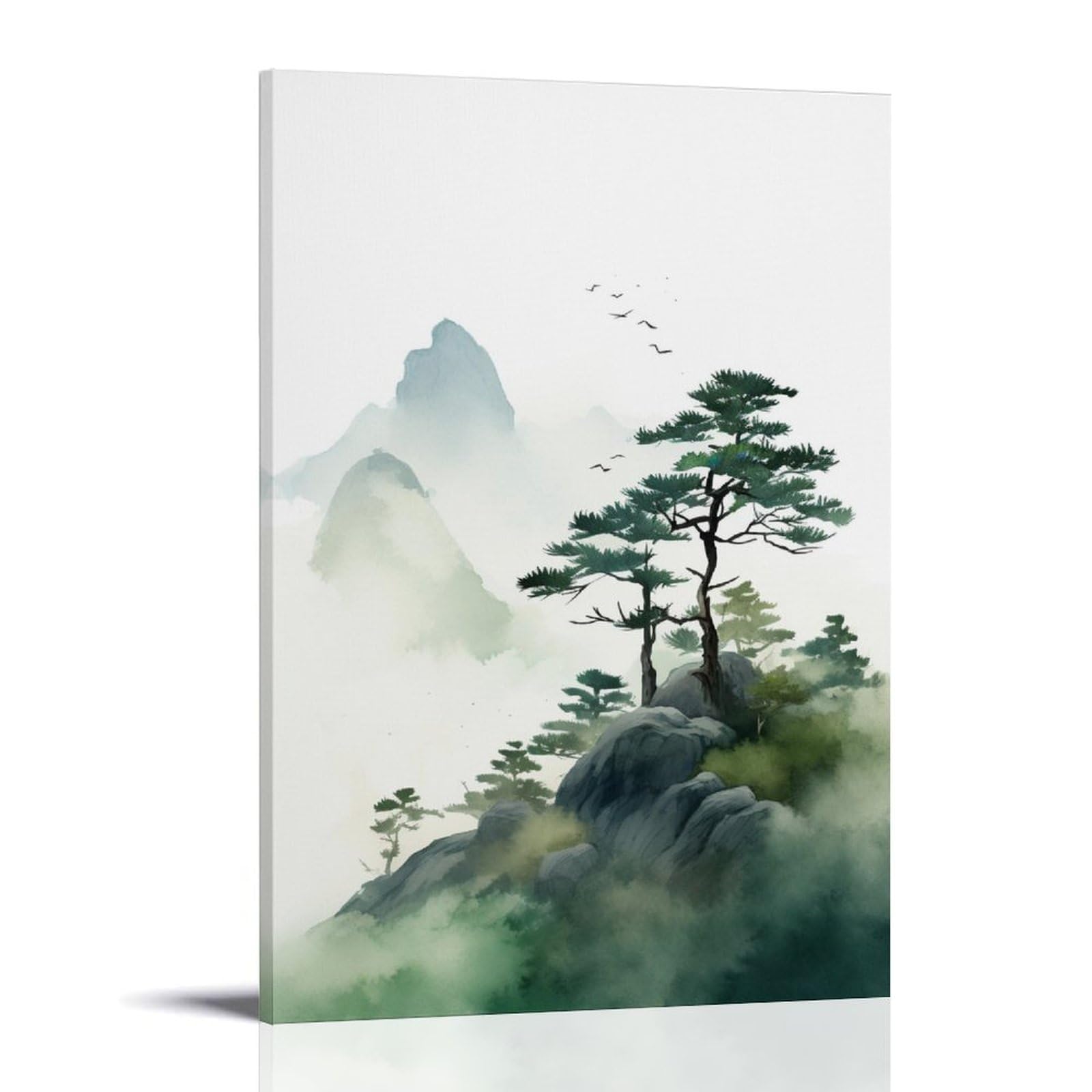 Fyfmushe Modern Abstract Tree Canvas Wall Art Paintings Vintage Mountain Chinese Landscape Pictures On Canvas Prints Framed Ready To Hang Artwork For Bedroom Home Decor 12X18inch(30X45cm)