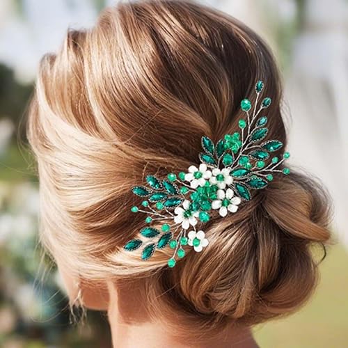 Miniatura 3 de Peine para el pelo de cristal nupcial con diamantes de imitación, pieza de pelo floral con perlas laterales, accesorios para el cabello de novia