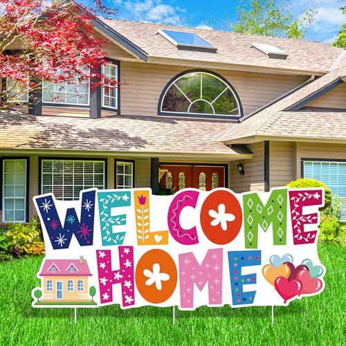 Welcome Home Decorations Colorful Welcome Home Yard Sign with Stakes WelcomeHome Lawn Sign for Homecoming Military Return Housewarming Family Reunion Party Supplies Outdoor Lawn Garden Yard Decor