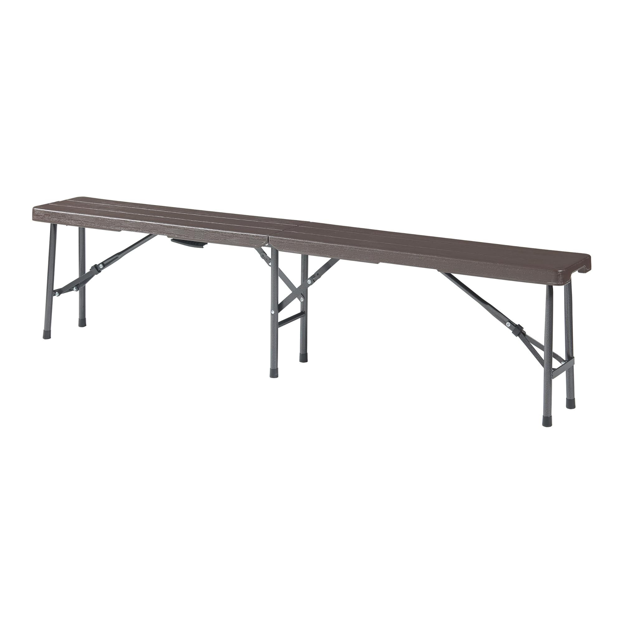 [en.casa] Lot de 2 Bancs de Camping Pliables pour Extérieur Festivals Pique-Nique Banc Pliant pour 4 Personnes Poignée de Transport Métal HDPE 180 x 25 x 43 cm Effet Bois Marron Foncé