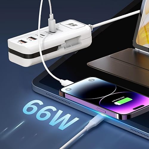 Miniatura 3 de Regleta de alimentación USB con 2 USB-A + 2 USB-C + cable desmontable tipo C, cable de enchufe tipo A de 2 pines (norteamericano), salida