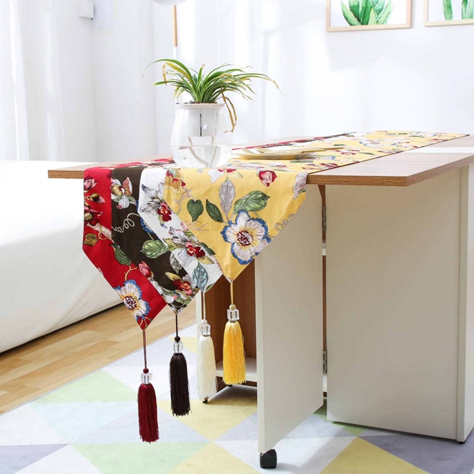 Tischläufer Herbst, Tischdecke Bierzeltgarnitur aus Baumwolle Vintage Blumen Gelb 30x220CM für Abendessen Hochzeit Dekor