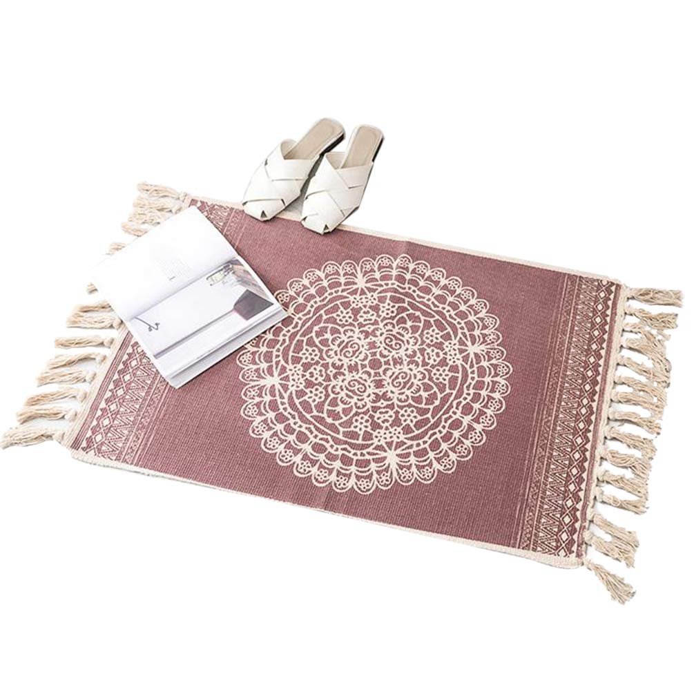 Cavose Boho Rug Runner for Hallways, 23.62x35.43in Cotton Woven Non Slip Washable Bathroom Rugs and Mat, for Kitchen Bathroom Living Room Bedroom