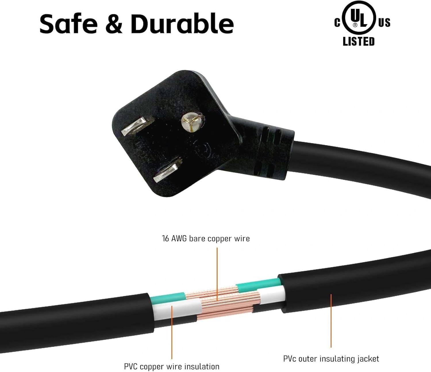 EP 1Ft Flat Plug Short Extension Cord, Angled 90°Plug Low Profile Appliance Extension Cord Outlet Saver 16AWG 13A SJTW 3-Prong Grounded Power Strip for Indoor Office, ETL Listed Black