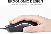 Vista 4 de Rii Ratón con cable, mouse de computadora con retroiluminación azul, cómodo agarre ergonómico óptico, mouse USB con cable compatible con PC, laptop