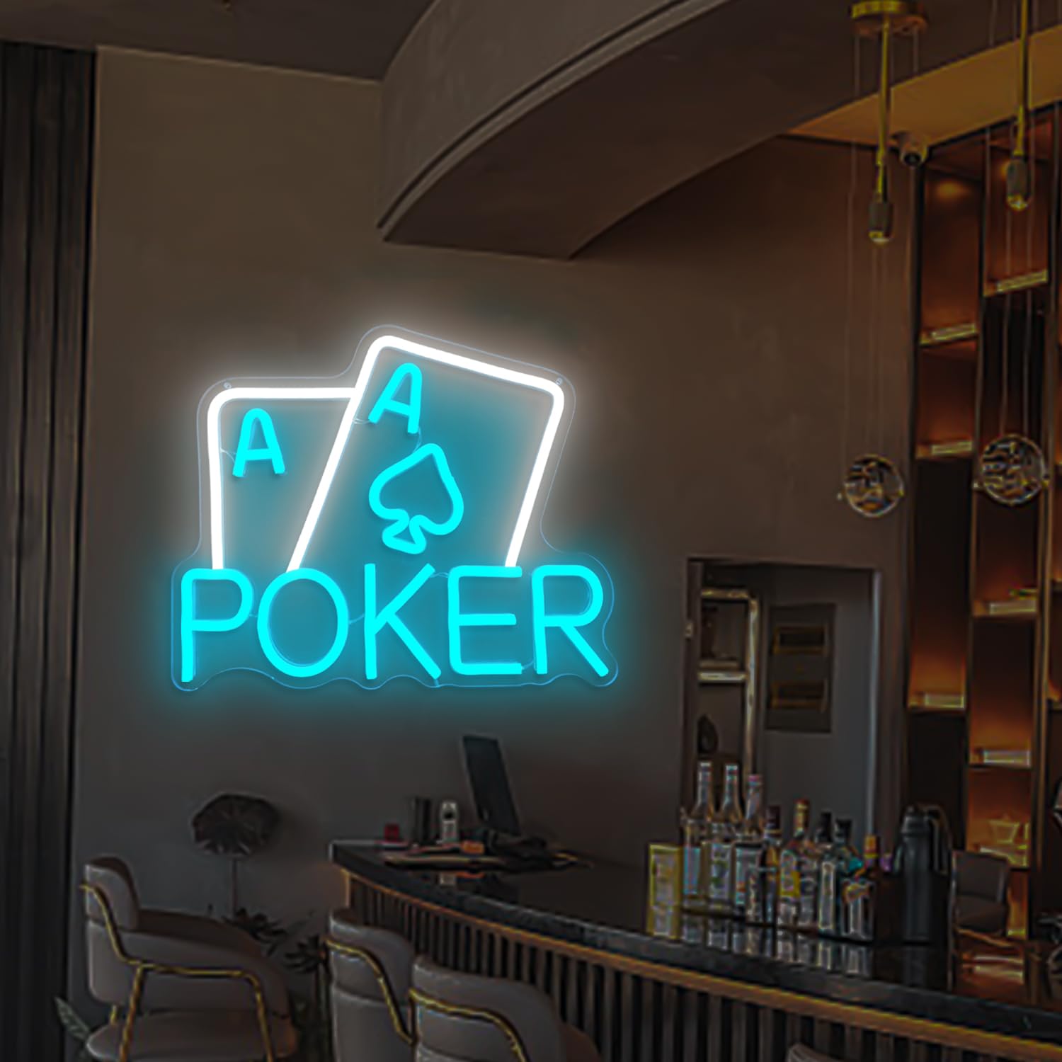 CULOIS Insegna LED Neon Carte Da Poker AJ: 33x25 Cm, Luminosità Regolabile, USB, Per Parete