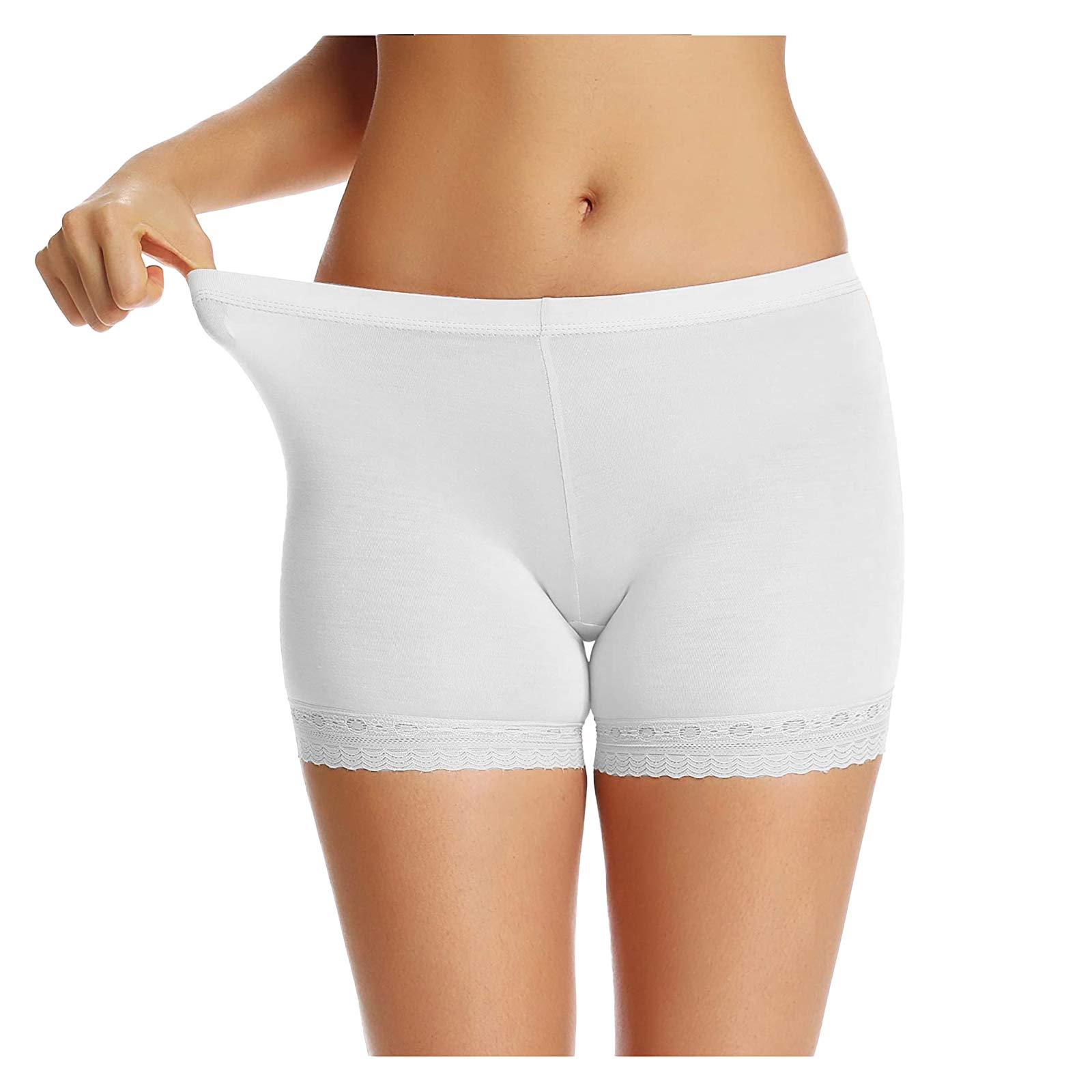 QSN STUFF Woman/Ladies Cotton Silk Yoga Shorts (White-White, Small, Set of 2) 2