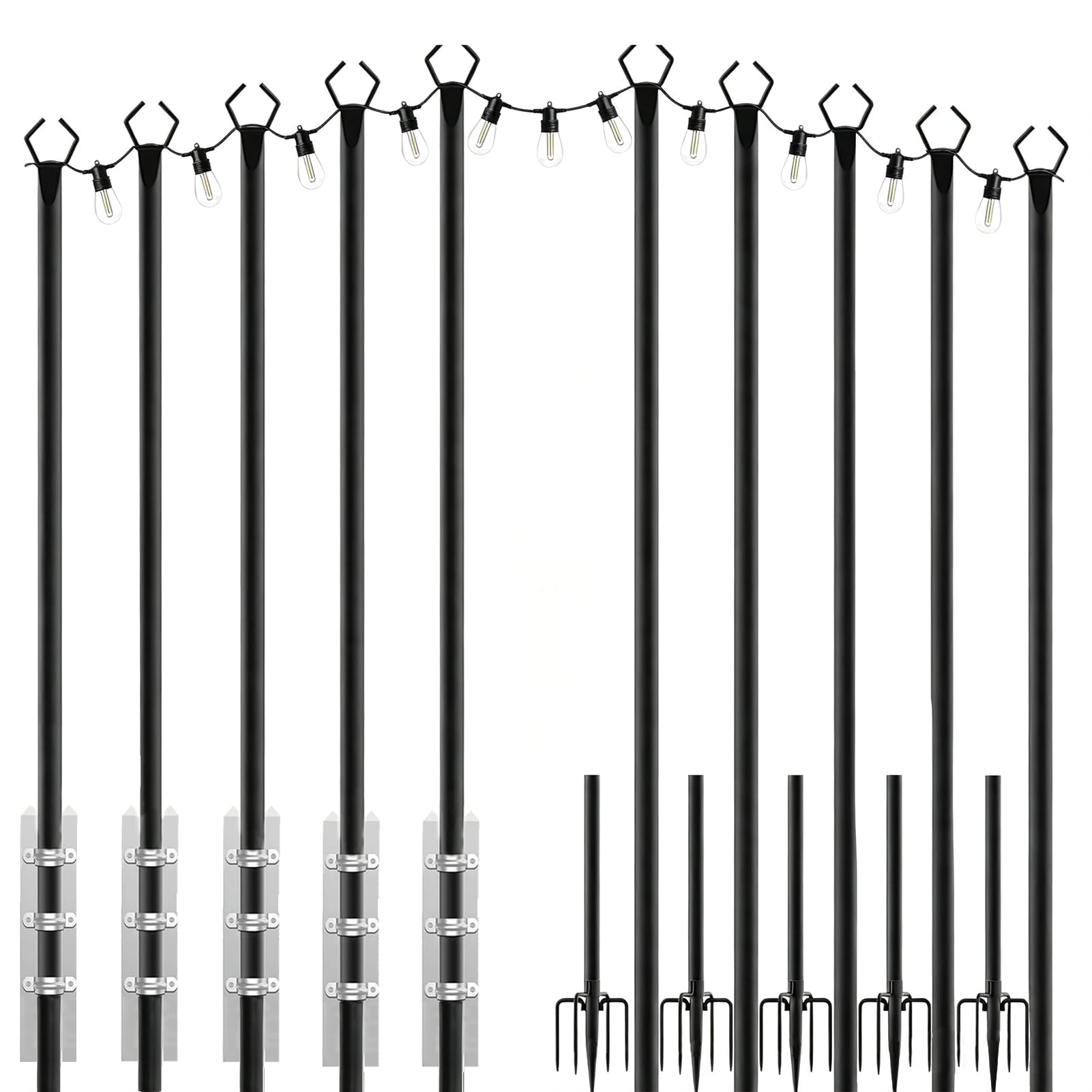 WUGCHDA 10 Pack String Light Poles, 10FT Metal Poles with Fork for Outdoor String Lights, Weather Resistant Light Poles for Party, Backyard, Outside, Patio, Garden, Deck, Wedding (10 Pack)