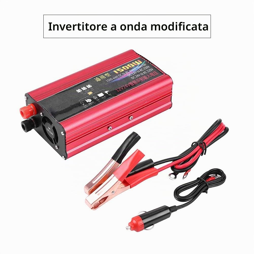Inverter di 12V/24V 220v Power Inverter 1500w Inverter di alimentazione per auto Adattatore per convertitore caricatore USB sinusoidale modificato