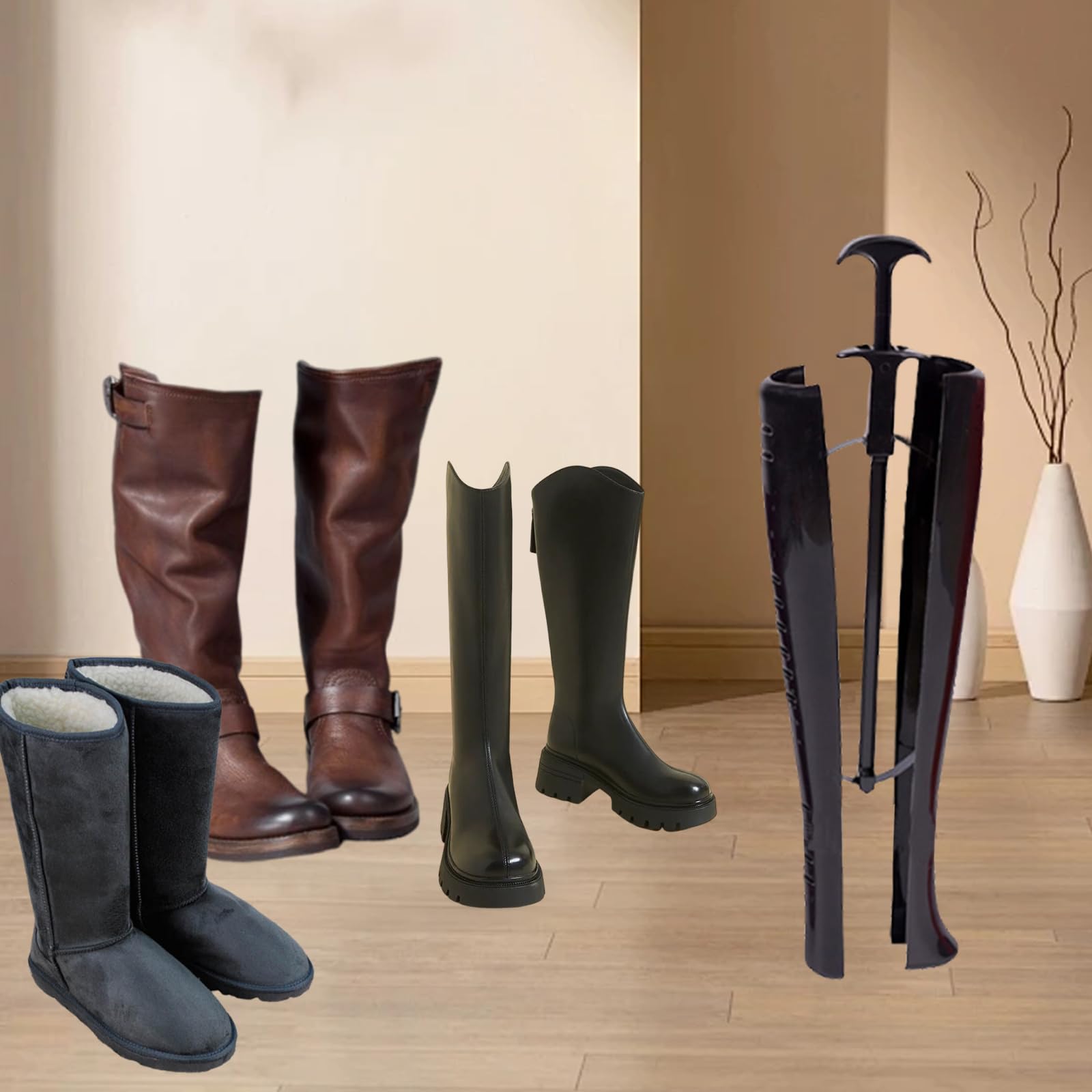 2 Piezas 41cm, Botas de plástico con Eje de árbol, Moldeador para Botas, para Bota Hombres Damas y Señoras(negro)
