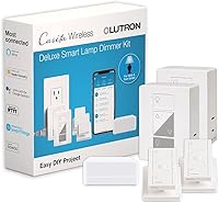 Vista 1 de Lutron Caseta - Kit de arranque inteligente para lámparas, 2 interruptores reguladores de luz enchufables con puente inteligente y 2 controles