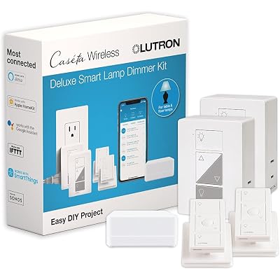 Lutron Caseta Smart Plug Start Kit for Lamps, 2 Plug-in Lamp Dimmer Switches with Smart Bridge and 2 Pico Remote, Compatible with Alexa, Apple HomeKit, and The Google Assistant, P-BDG-PKG2P, White