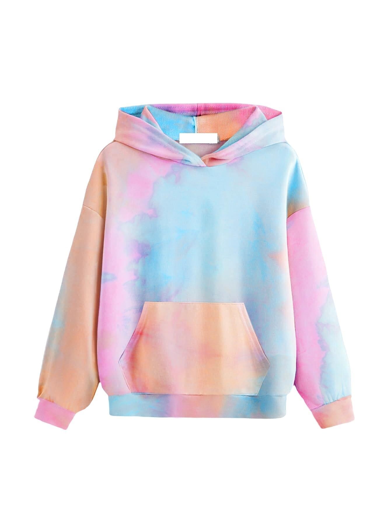 Dziecięca bluza z kapturem z długim rękawem z nadrukiem tie dye pulower miękka urocza sportowa bluza z kapturem
