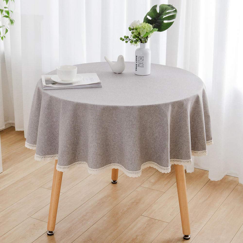 Nappe respirante en coton et lin gris anti-humidité pour table ronde 140cm