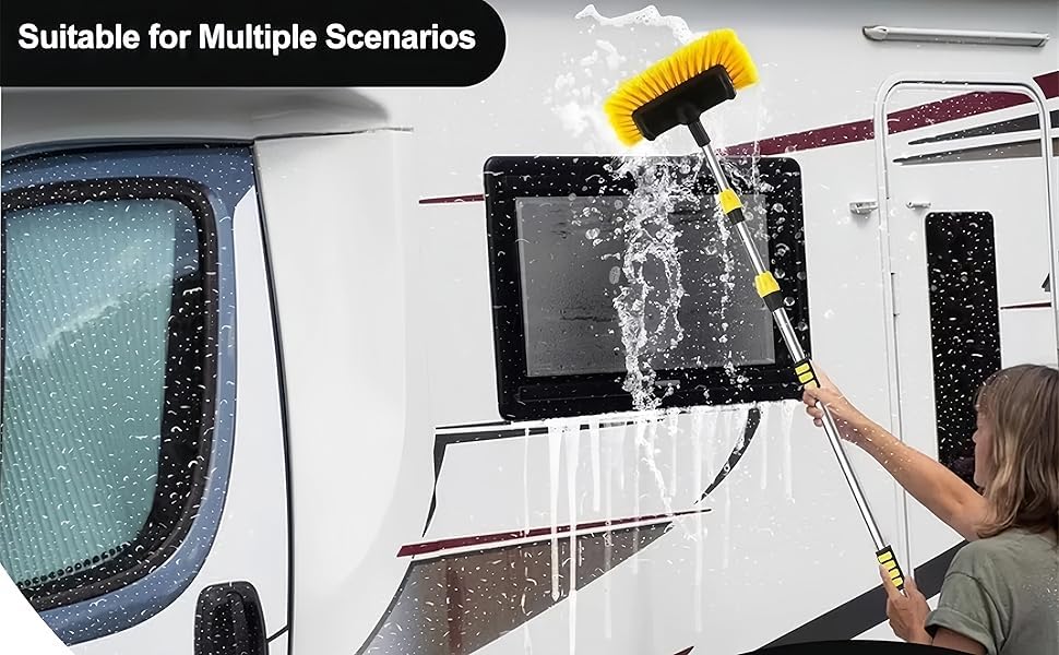 Image of IMOX Solar Panel Cleaning Brush, Wash Brush with Telescopic Handle from 130-300 cm with On /Off Switch, Soft Bristles, Aluminium Wash Brush for Truck, Car, Bus, Window Cleaning Brush