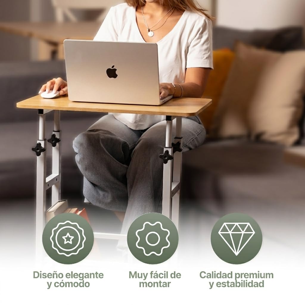 Scrivania piccola altezza regolabile e ruote-tavolo per computer 60x40 cm-tavolino ausiliario portatile per divano, letto e telelavoro-ideale per piccoli spazi