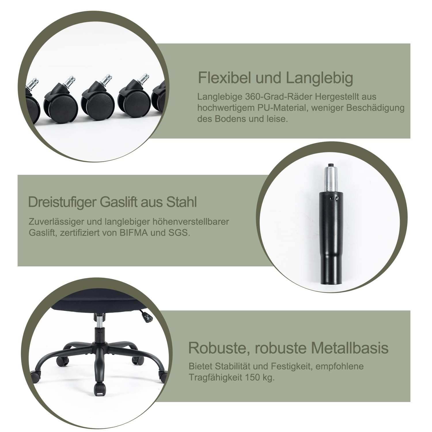 CASTLOVE Ergonomischer Bürostuhl - Schreibtischstuhl mit Rückenlehne - Hochklappbare Armlehne - Hohe Rückenlehne - Höhenverstellbar - Wippfunktion (Bürostuhl Stoff Schwarz Max. 150 kg)