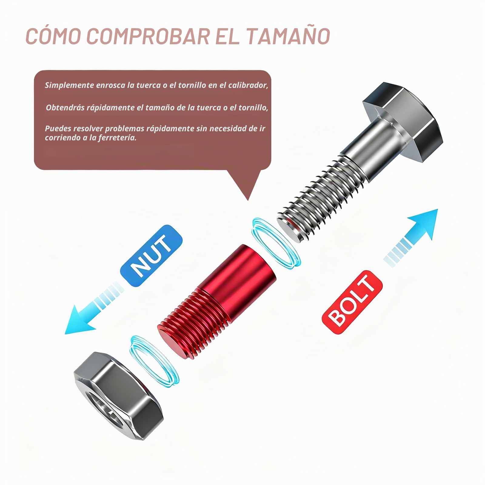 Comprobador de Roscas para Tuercas y Pernos, 52 PCS Medidor de Tamaño de Pernos y Galga de Roscas (28 SAE & 24 Métrico), Estuche para Mecánica Automotriz y Fontanería