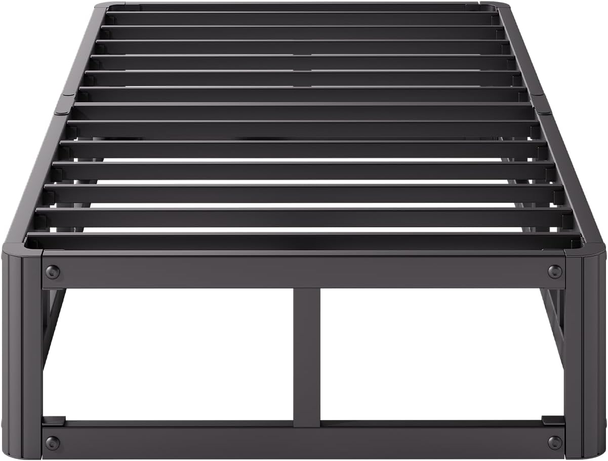 Twin Bed Frame, 9 Inch High Metal Box Spring with More Steel Slats Support, Sturdy Platform Bedframe Low to Floor, 2000 Lbs Weight Capacity Heavy Duty Mattress Base, Easy Assembly, Black