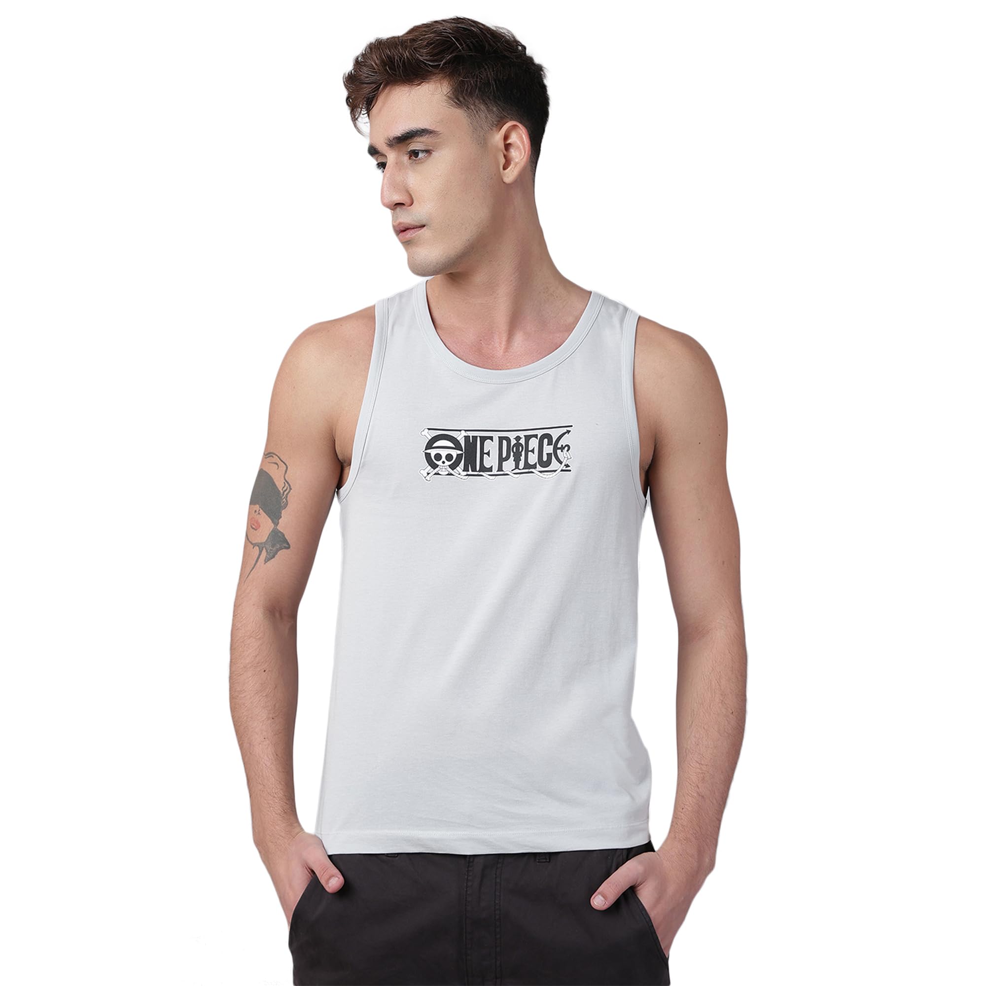 free authority Official One Piece Luffy Mens Grey Graphic Printed Regular Fit Vest for Young Men-picture-35