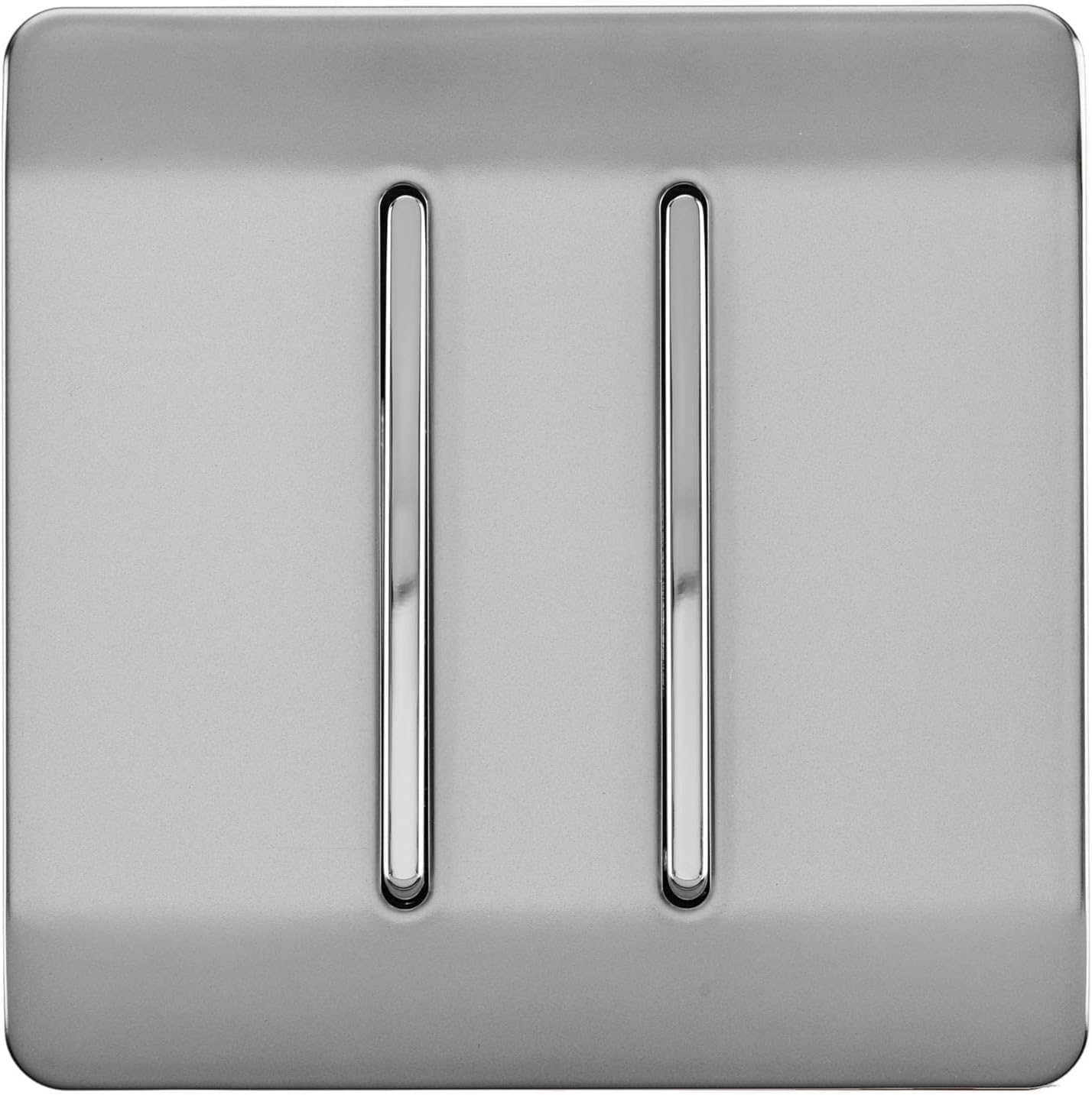 Trendi 2 Gang 2 Way 240V Screwless Raised Front Plate Plastic Artistic Modern Glossy 10 Amp Chrome Rocker Single Electrical Wall Light Switch Brushed Steel - ART-SS4BS