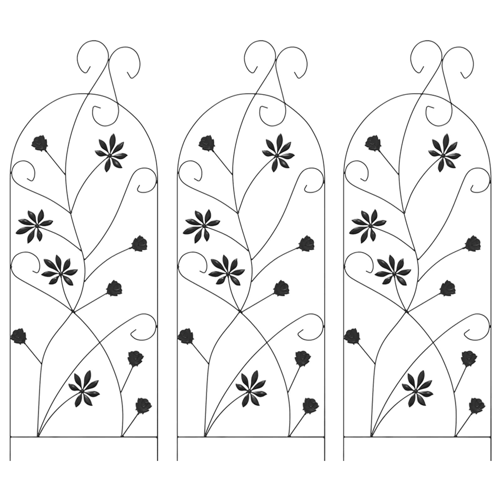 Ogrodzenie ogrodowe z zamkiem, czarne ogrodzenie ze stali dla roślin pnących, dekoracyjne obramowanie rabatki do ogrodu i na taras, 112 x 39,5 cm