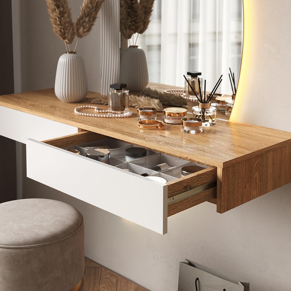 Vicco Tavolo da toeletta Melisa, Bianco, 120 cm con illuminazione a LED, Altezza regolabile, perfetta per adattarsi alle esigenze individuali