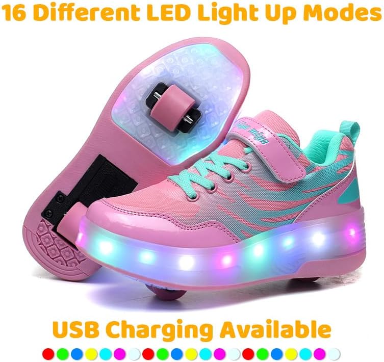 Wooowyet LED Roller Skate Shoes for Kids Boys Girls Light Up Fashion Sneakers Wheels Wheeled USB Rechargeable Hook&Loop - Image 5