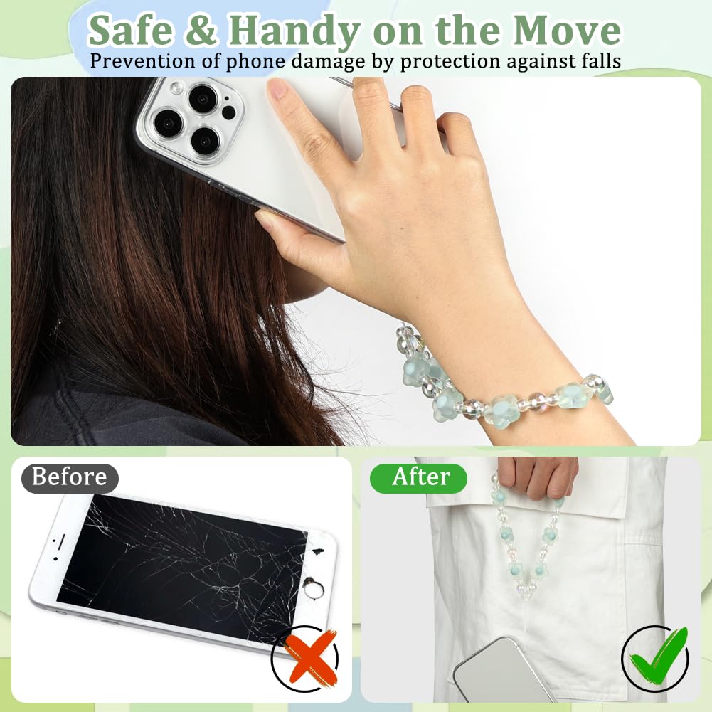 OFFCUP Dragonne Téléphone Portable 4PCS Chaîne Bracelet Anti-Perte Cristal Naturel Perles
