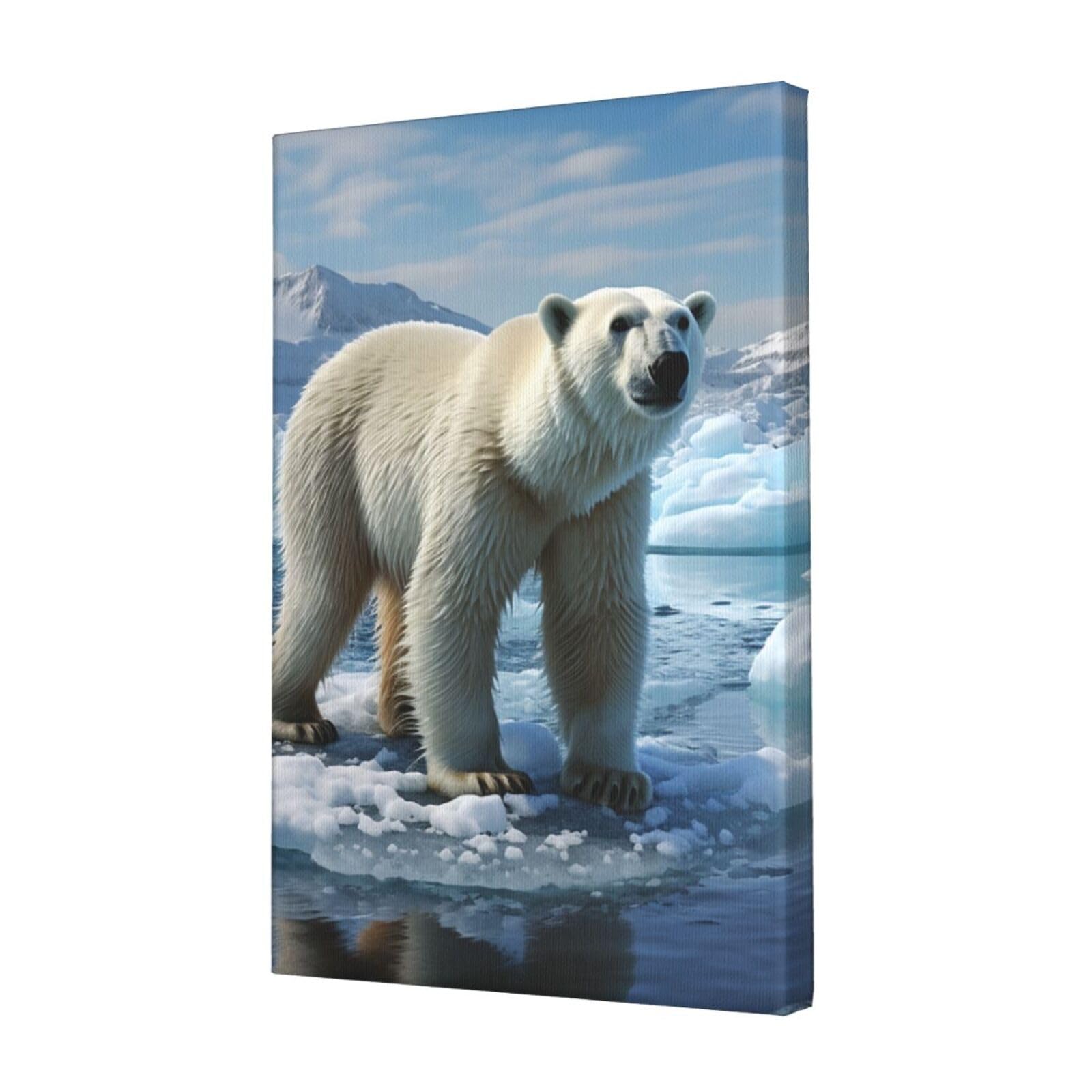 KLOPH Polar Bear Ice Canvas Wall Art for Living Room 12"x18" Modern Artwork Painting for Bathroom Hanging Canvas Prints Aesthetic Wallart for Bedroom Kitchen Office Wall Decor