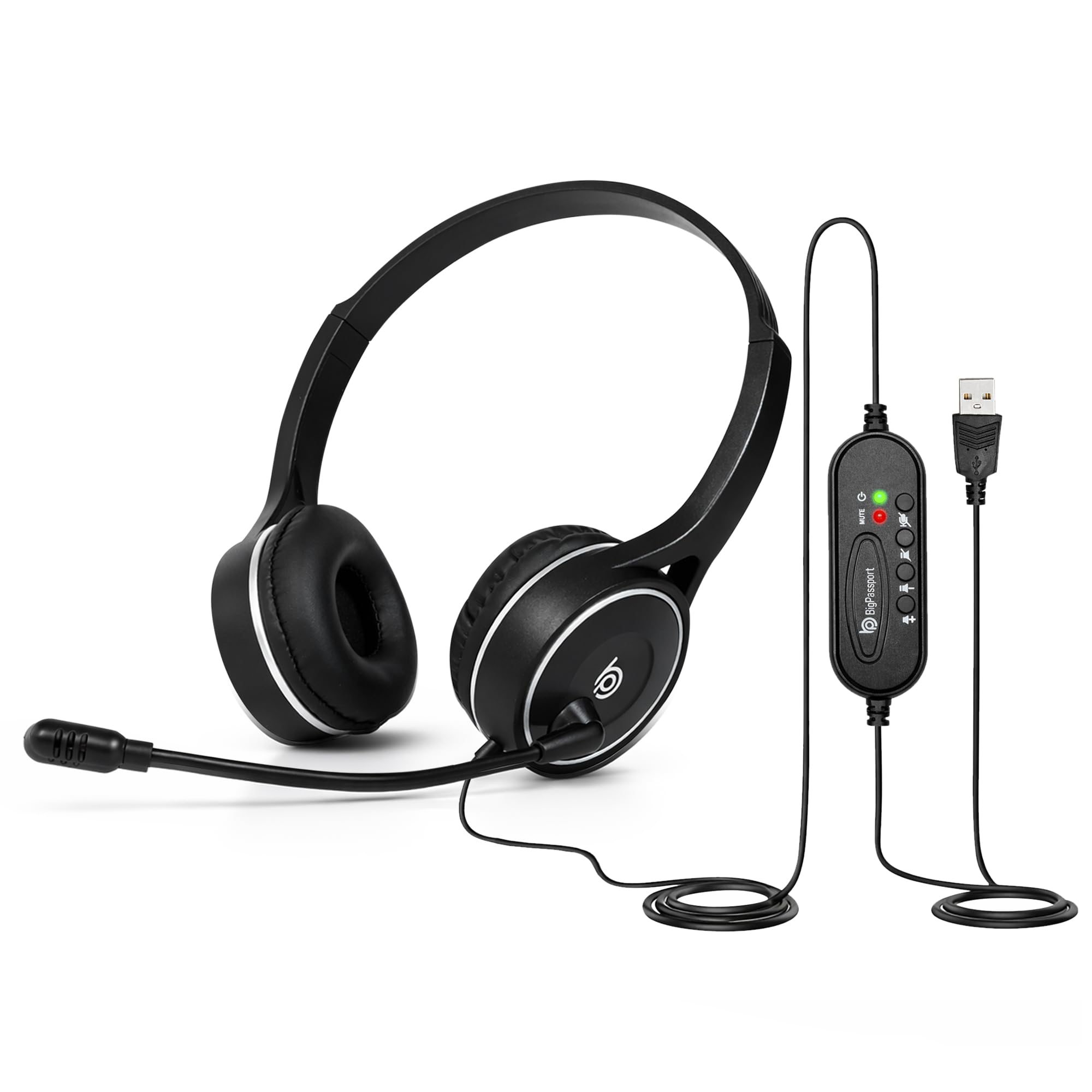 BigPassport USB Wired Over Ear Headphones with Mic with Noise-Cancelling for Pc, Laptop, Computer, Model- Pro-Tech 630 (Black)