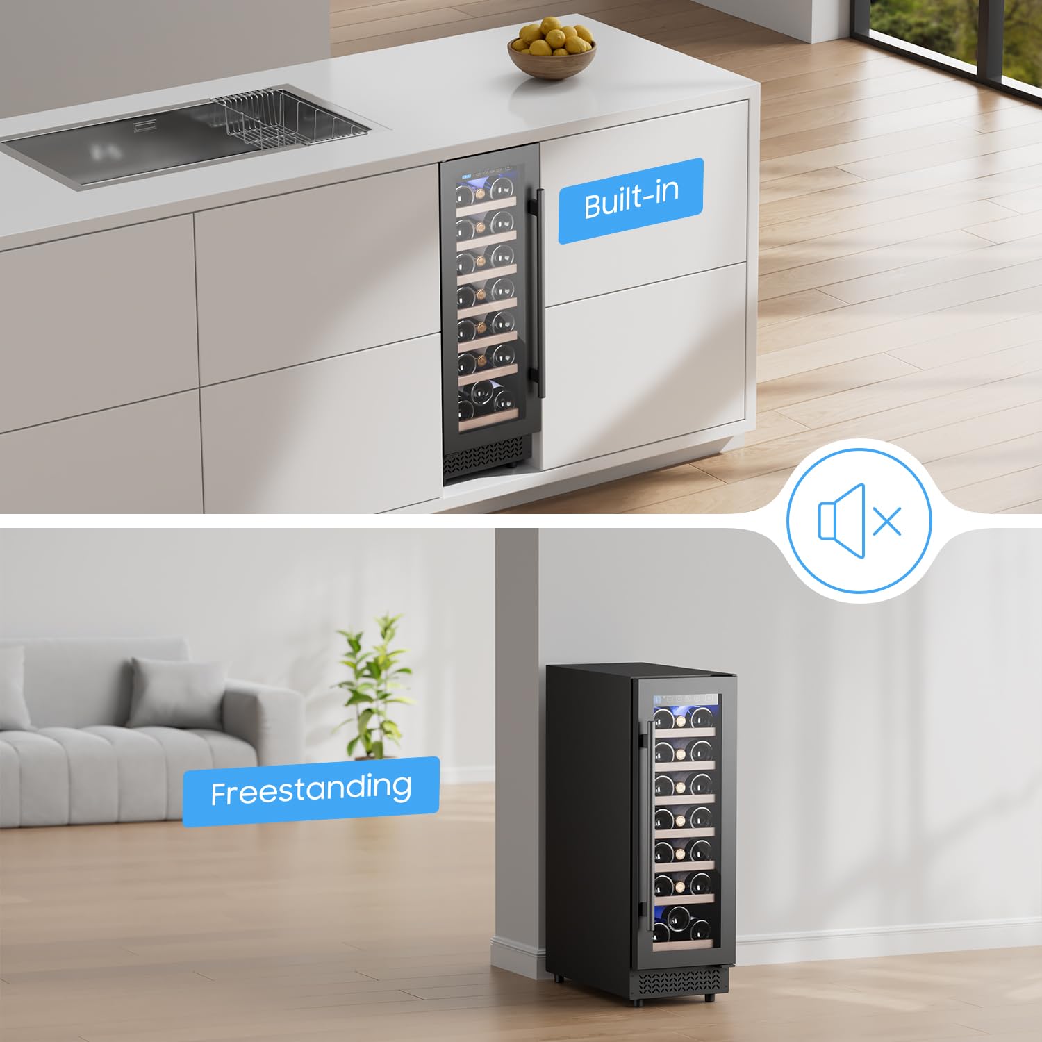 Vushine 12" Wine Cooler Refrigerator 21 Bottle Wine Fridge Built-In Or Freestanding With Double-Layer Tempered Glass Door Compressor Quick Cooling, Low Noise on Fridge.com - View 5