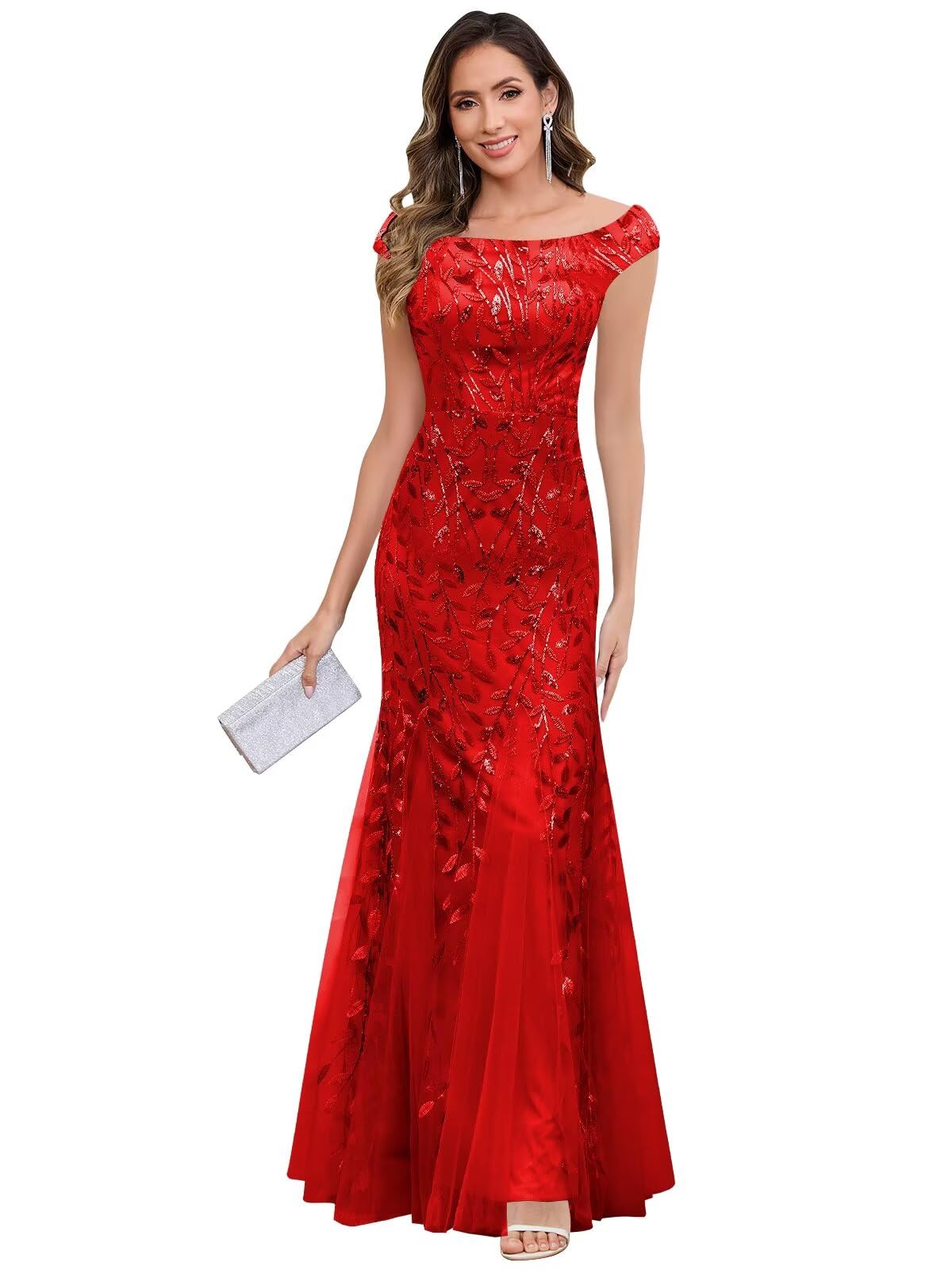KBWOV Long Mother of The Bride Dresses for Women Sequin Mermaid Off Shoulder Evening Gowns