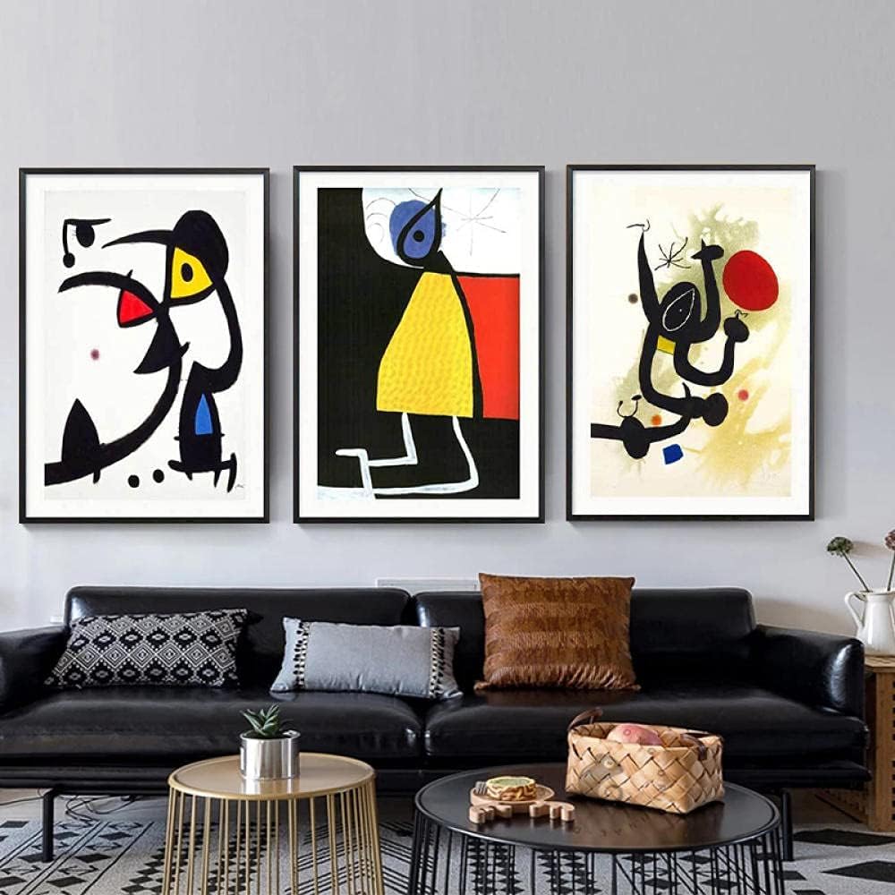 Rikin Liuff Untitled by Joan Miro Poster Abstract Wall Art Joan Miro Prints Moden Canvas Picture Surrealism Painting for Home Wall Decor 40x60cmx3 Frameless