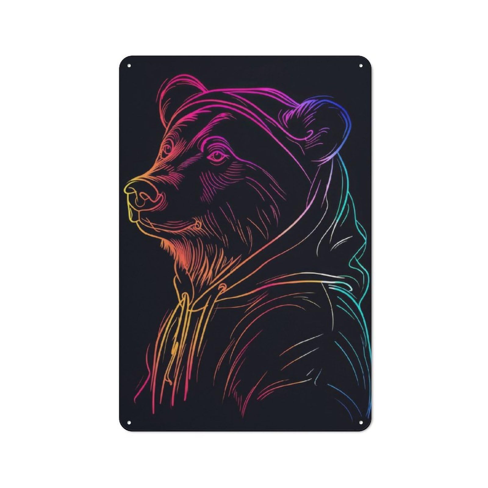 Junmoney Bear Neon Animal Rustic Metal Sign 30X20cm For Hallway Wall, For Collectors Of Rustic Metal Wall Decor