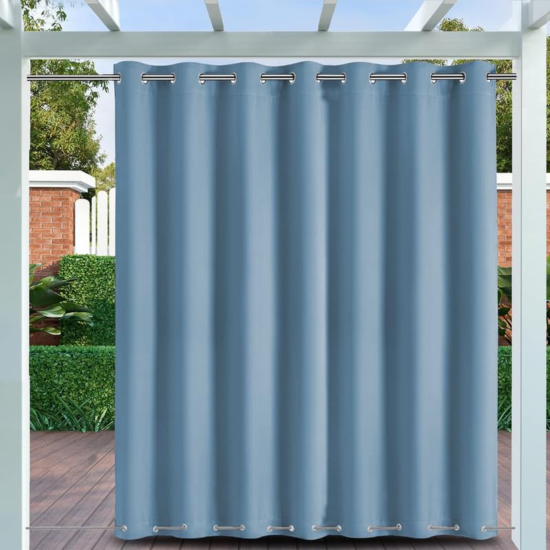 BliRiki Weatherproof Outdoor Curtains with Top and Bottom Grommets, Waterproof Outdoor Curtains for Patio, Thermal Insulated Privacy Blackout Curtain for Porch Pergola, 1 Panel, W104 xH72, Blue