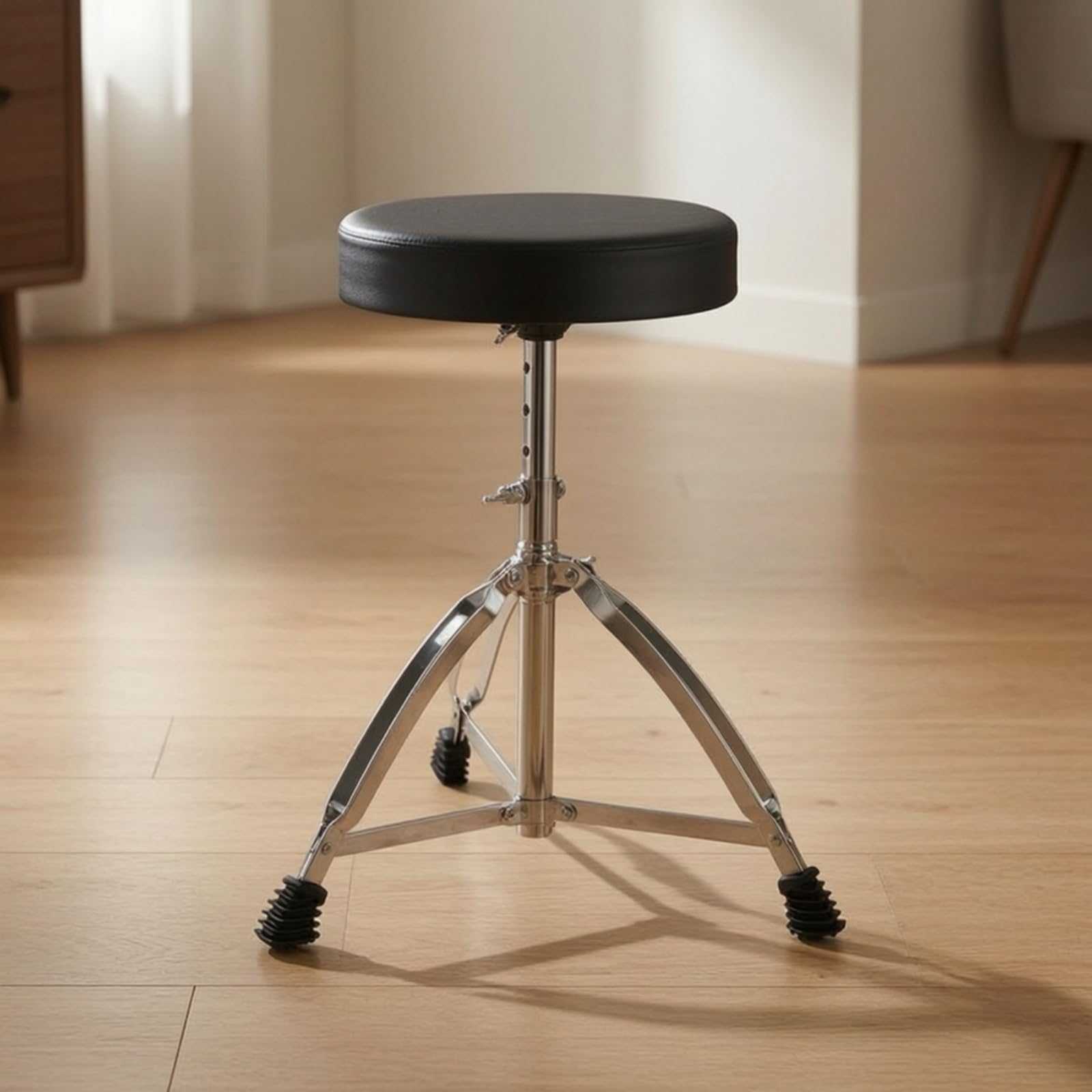 Sgabello Batteria Regolabile Sedia Tamburo Panchetto Musicista Sedile Rotondo Imbottito in Similpelle con Colonna in Metallo E Base Treppiede Stabile Adatto Concerti Studio Domestico