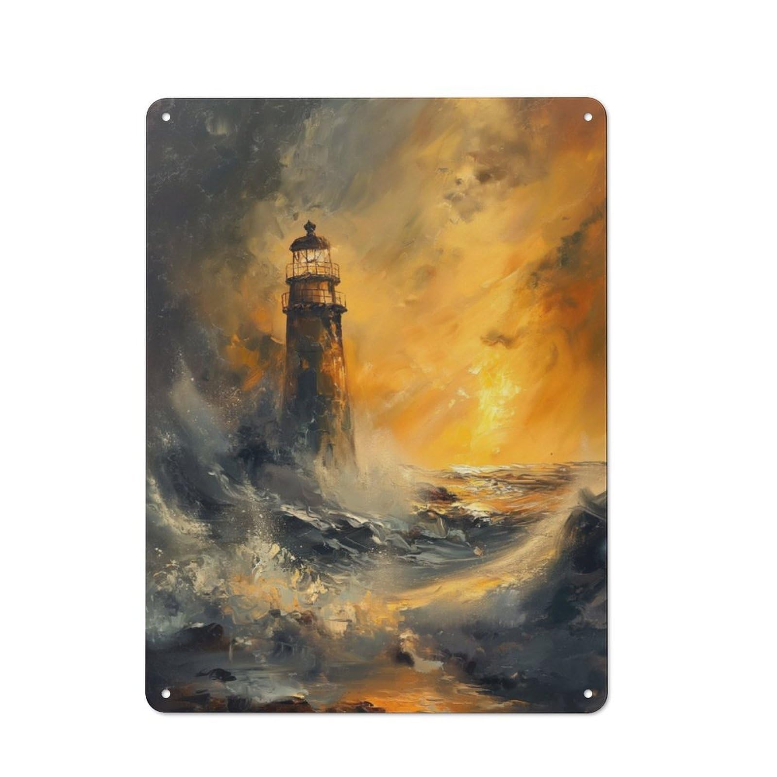 Junmoney Lighthouse Storm Sunset Tin Wall Plaque 40X30cm With For Guest Room Or Hallway, For Hallway Wall Decor Fans