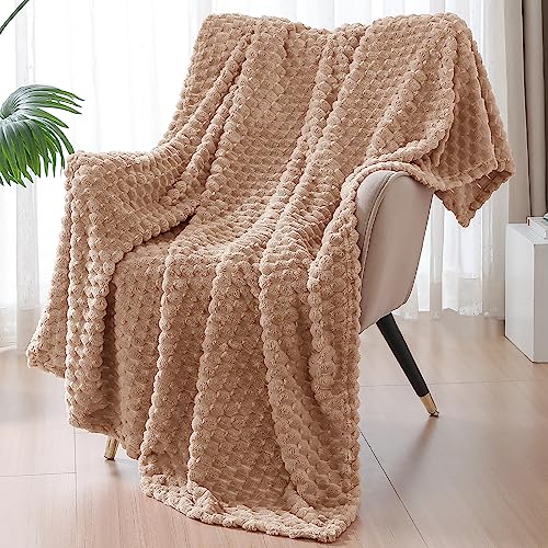 Exclusivo Mezcla Fleece Throw Blanket for Couch Extra Large Fuzzy Camel Bed Blankets - Image 2