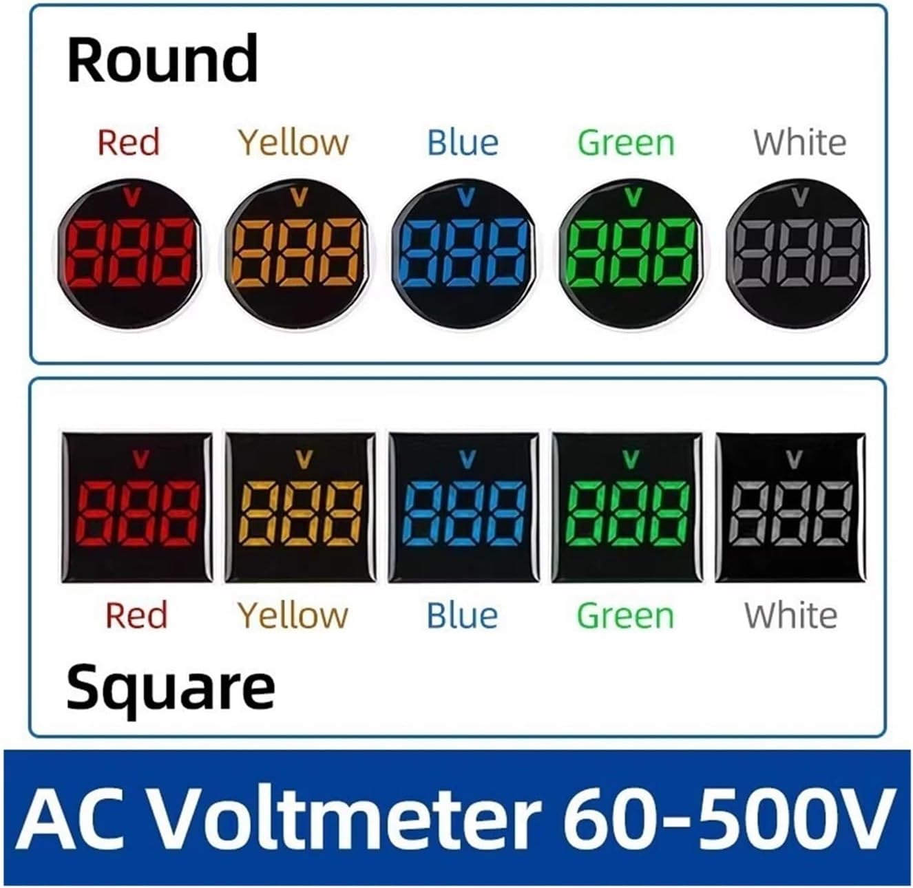 1pcs LED Power Indicator Light Signal Lamp Digital Display Square/Round Ammeter Voltmeter Thermometer Hertz Meter(G/R/E/EN_Round)