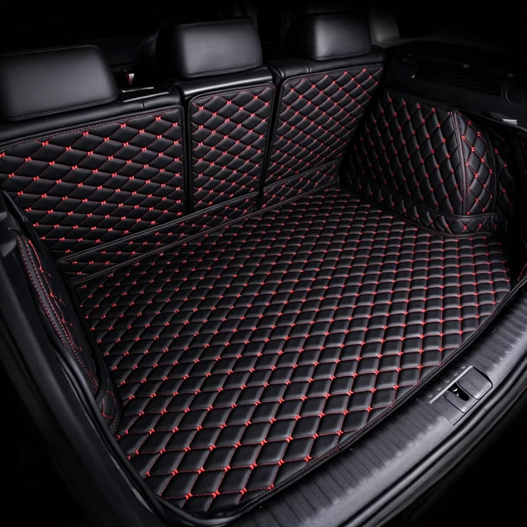ZJXQM Car Trunk Protector Mat for Mitsubishi Grandis 6seats 2004-2011, Rear Trunk Waterproof Wear-Resistant Mats Protector Interior Accessories,Black with Red Lines