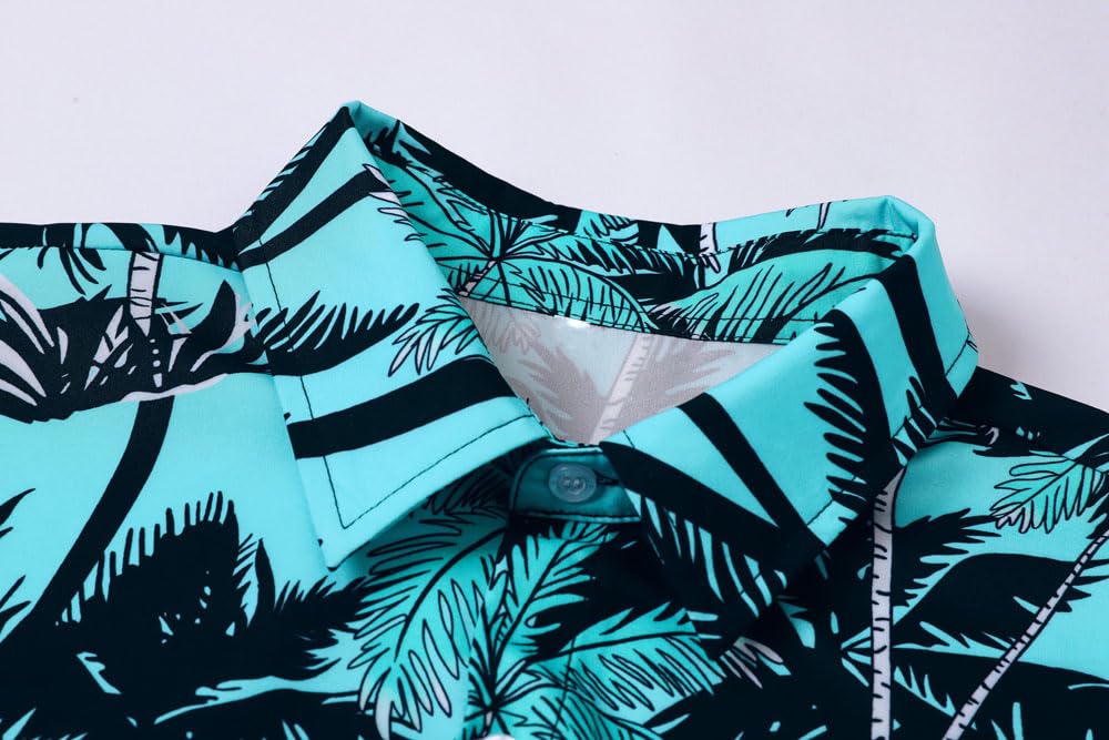 Cromoncent Camicia hawaiana da uomo e ragazzo a maniche corte con colletto cubano tropicale per vacanze estive da spiaggia, Cocco Turchese, 4XL