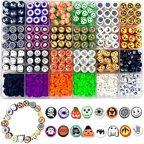 Halloween Clay Beads Charms, Polymer Clay Beads, Friendship Bracelet Charms, Polymer Clay Beads Bracelet Making Kit, Varieties of Halloween Charms Making, DIY Crafts for Gifts Cover