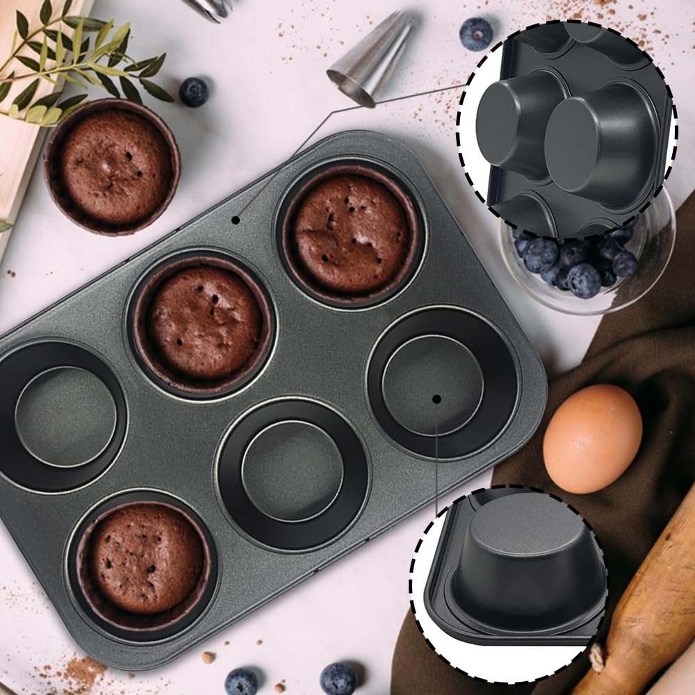 2 Pack Bakeware Yorkshire Pudding Tray Cupcake Tray Muffin Trays 6 Cup Yorkshire Pudding Tin Mini Cake Tins Baking Tray Set Non-Stick Muffin Cases for Baking Pastries Bun - Image 3