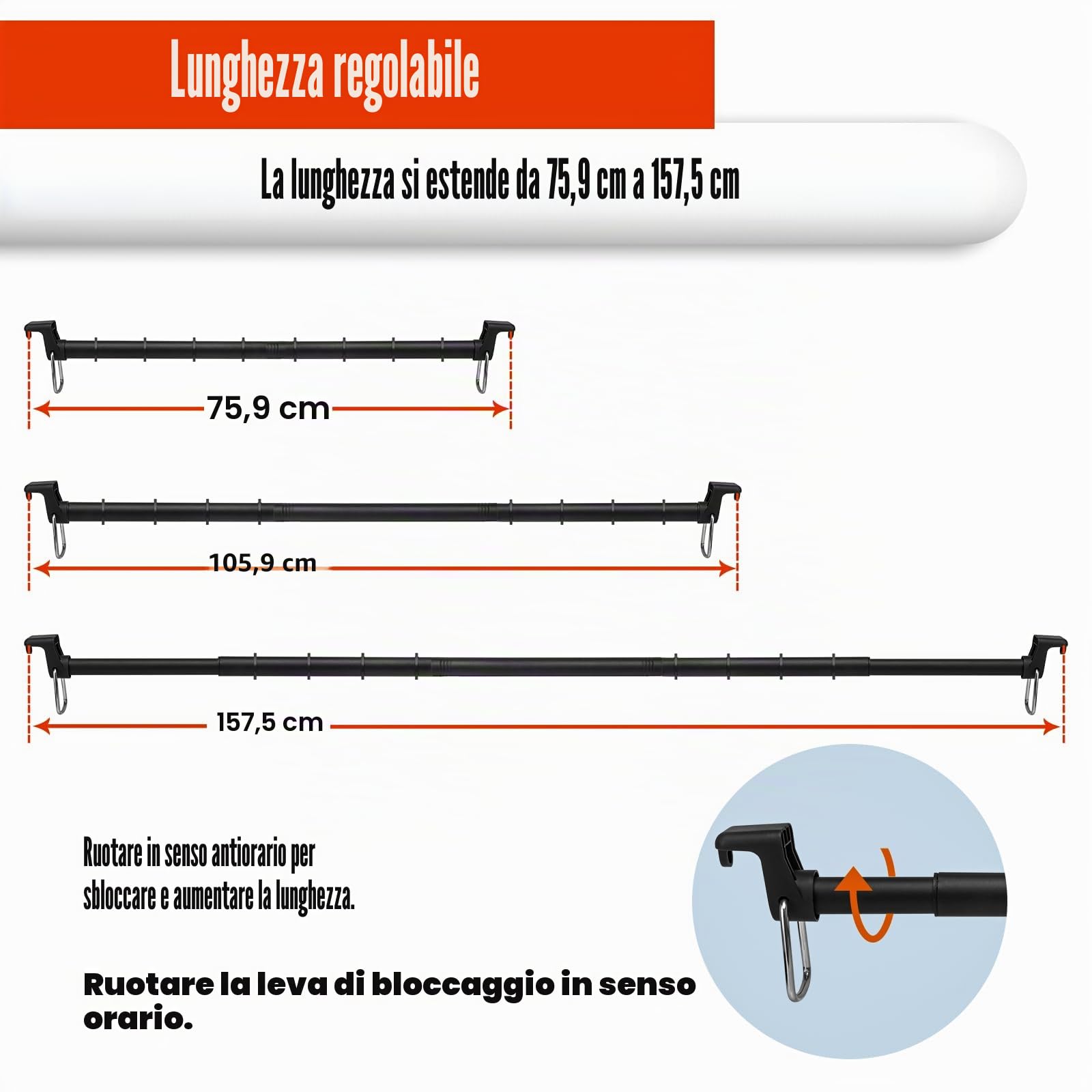 Beinhome Barra appendiabiti espandibile per auto, resistente, 76-160 cm, in acciaio, opaca, regolabile, antiscivolo, capacità 22,7 kg, perfetta per auto, camion, SUV, camper