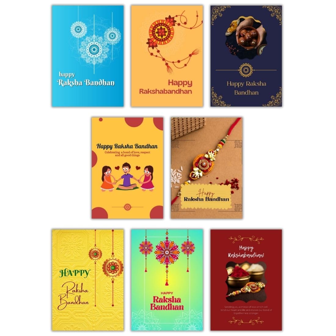 AanyaCentric Combo 2.9x4.1inches Pack Of 8 RakshaBandhan Mini Small Greeting Card Gift Tag Latest - Blank Inside - A7 Size Postcard for Sister Brother - with 8 Envelopes-image-27